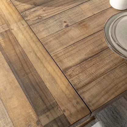 Dita Reclaimed Pine Wood Extendable Dining Table by Kosas Home in natural. Made from reclaimed pine in a transitional style.