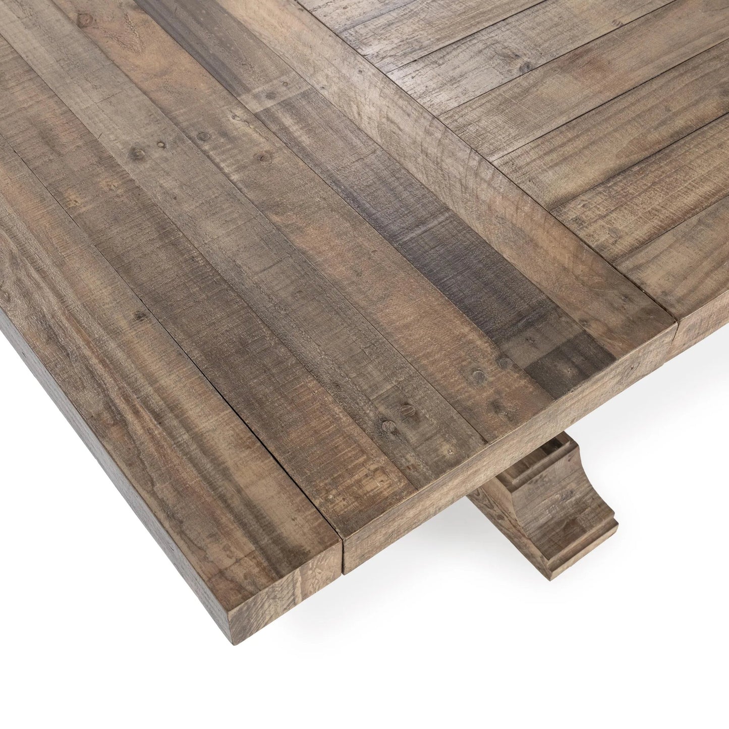 014 SI-2353724 | Closeup | Dita Reclaimed Pine Wood Dining Table by Kosas Home in natural. Made from reclaimed pine in a transitional style.