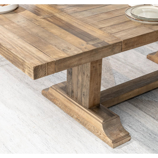 Dita Reclaimed Pine Wood Extendable Dining Table by Kosas Home in natural. Made from reclaimed pine in a unique style.