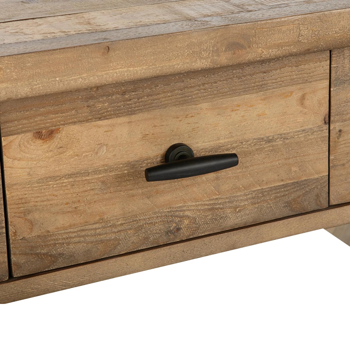 002 SI-2259090 | Closeup | Talladega Reclaimed Pine Console Table by Classic Home in aged pine. Made from reclaimed pine in a transitional style.