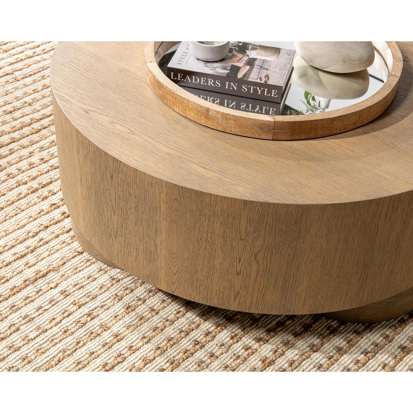 006 SI-2303287 | Closeup | Runa Wood Coffee Table by Classic Home. Made from oak veneer in a transitional style.