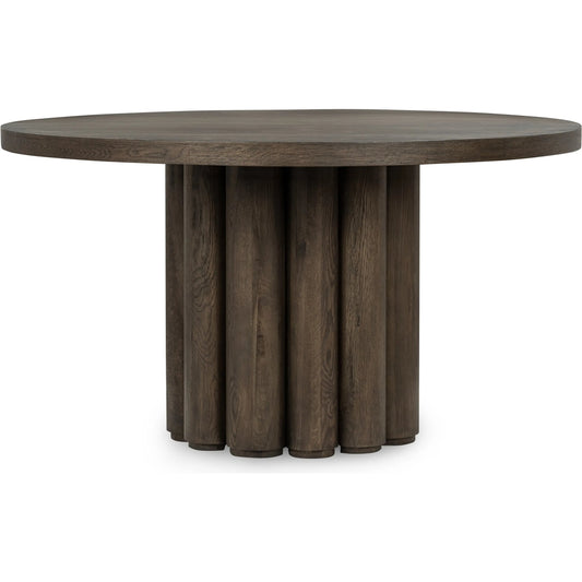 Tiber 55" Round Dining Table by Classic Home. Made from oak wood, oak veneer in a transitional style.