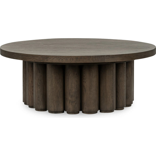 Tiber Round Wood Coffee Table by Classic Home. Made from oak wood, oak veneer in a unique style.