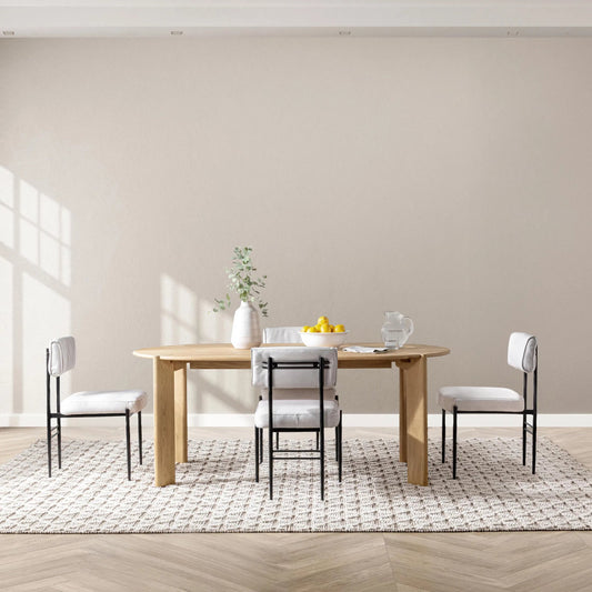 Kering Oak Wood Oval Dining Table by Kosas Home in natural. Made from solid oak wood in a unique style.