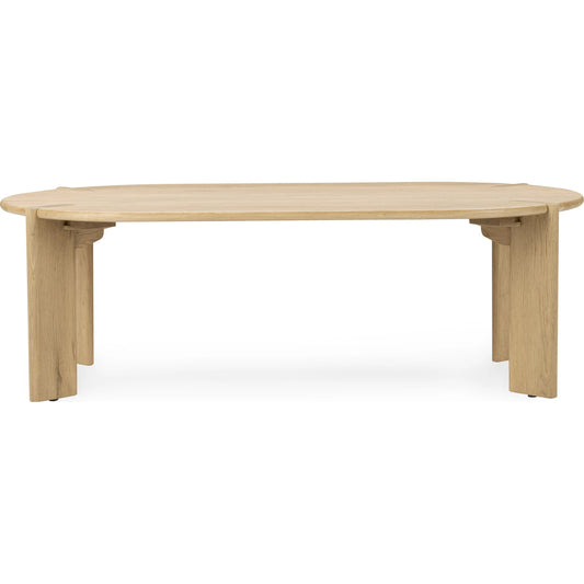 Kering Oak Wood Oval Coffee Table by Kosas Home in natural. Made from solid oak wood in a transitional style.