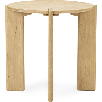 Kering Oak Wood Round End Table by Kosas Home in natural. Made from solid oak wood in a unique style.