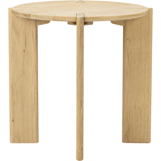 Kering Oak Wood Round End Table by Kosas Home in natural. Made from solid oak wood in a transitional style.