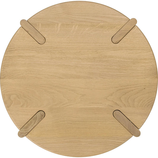 Kering Oak Wood Round End Table by Kosas Home in natural. Made from solid oak wood in a transitional style.