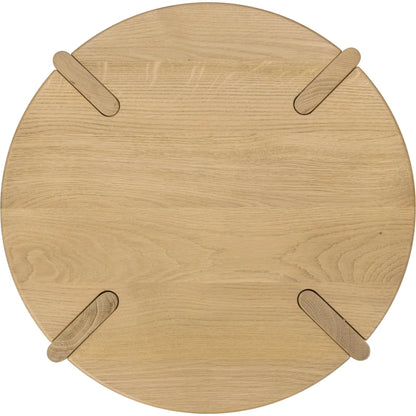Kering Oak Wood Round End Table by Kosas Home in natural. Made from solid oak wood in a unique style.