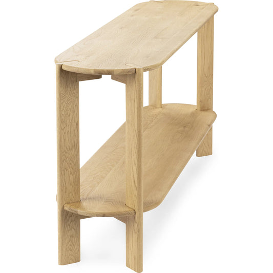 Kering Oak Wood Oval Console Table by Kosas Home in natural. Made from solid oak wood in a transitional style.