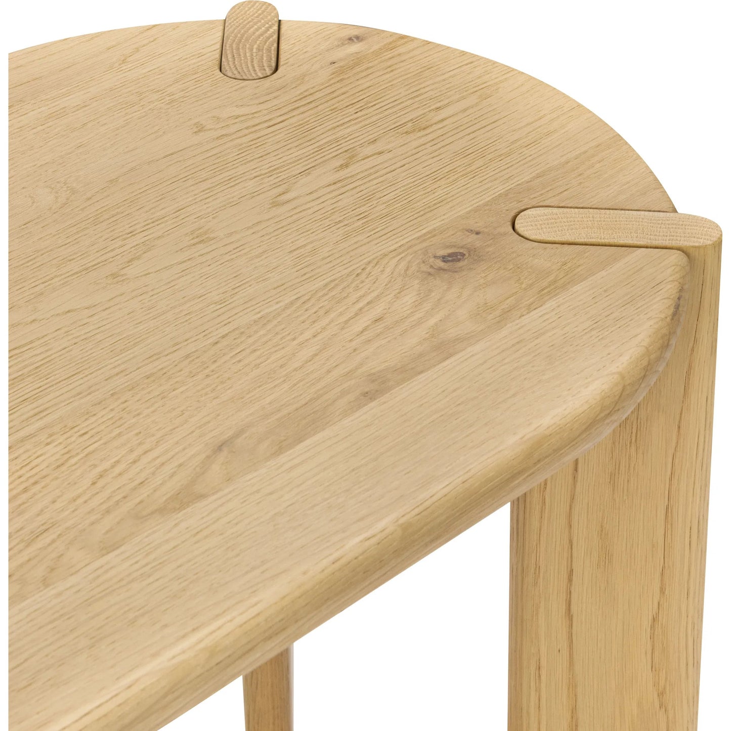 013 SI-2388522 | Closeup | Kering Oak Wood Oval Console Table by Kosas Home in natural. Made from solid oak wood in a transitional style.