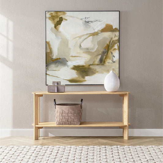 Kering Oak Wood Oval Console Table by Kosas Home in natural. Made from solid oak wood in a unique style.