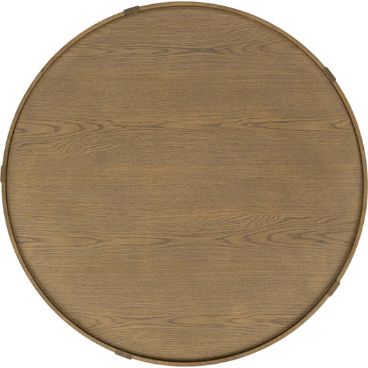 Devin Oak Wood Round Coffee Table by Classic Home in natural. Made from oak veneer, oak wood, cane in a unique style.