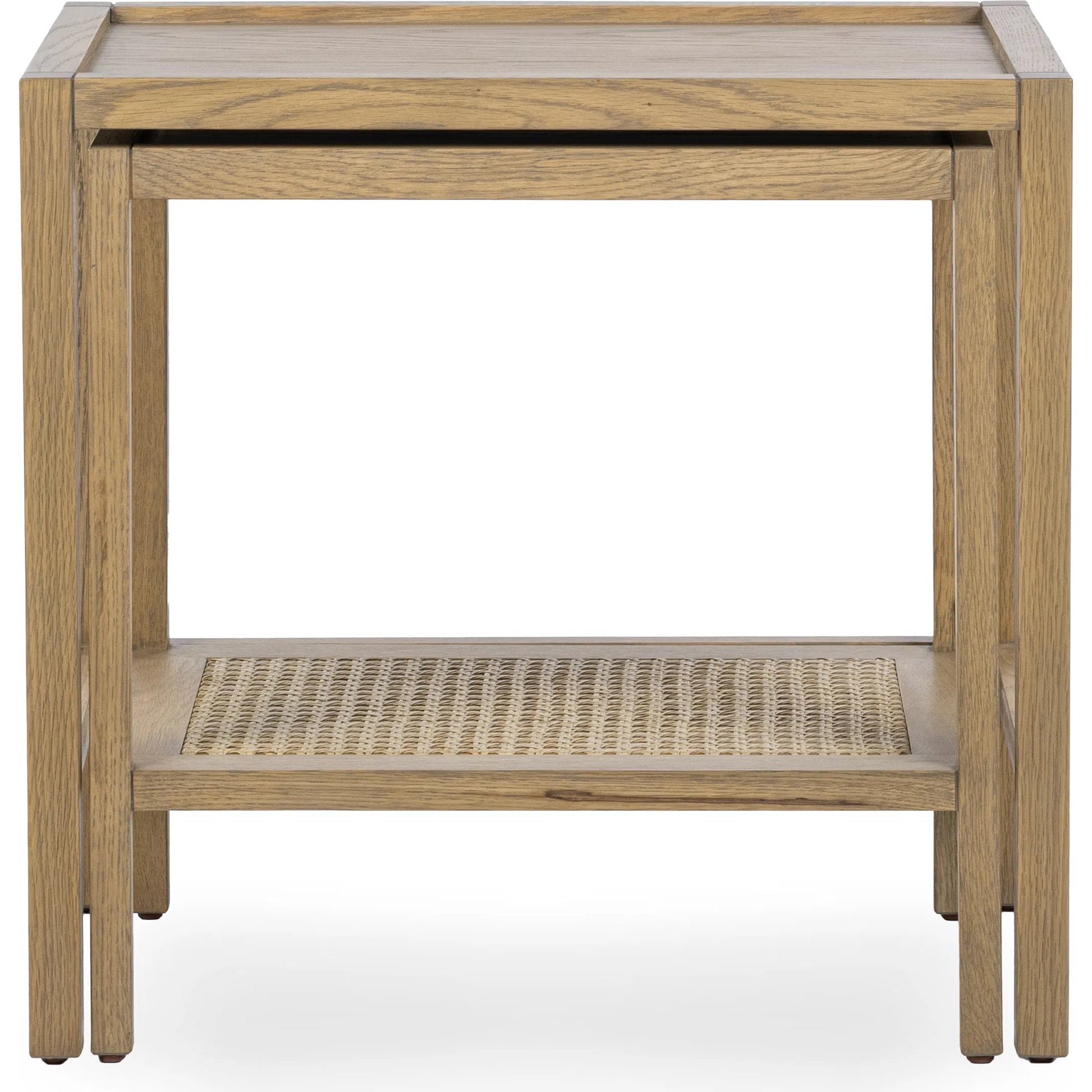 Devin Oak Wood Nesting End Table by Classic Home in natural. Made from oak veneer, oak wood, cane in a unique style.