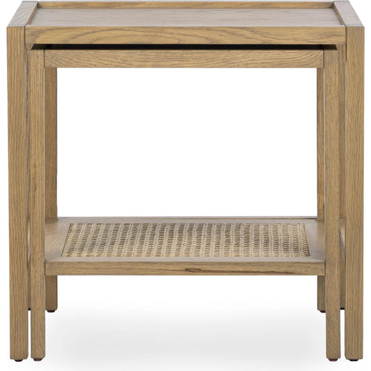 Devin Oak Wood Nesting End Table by Classic Home in natural. Made from oak veneer, oak wood, cane in a unique style.