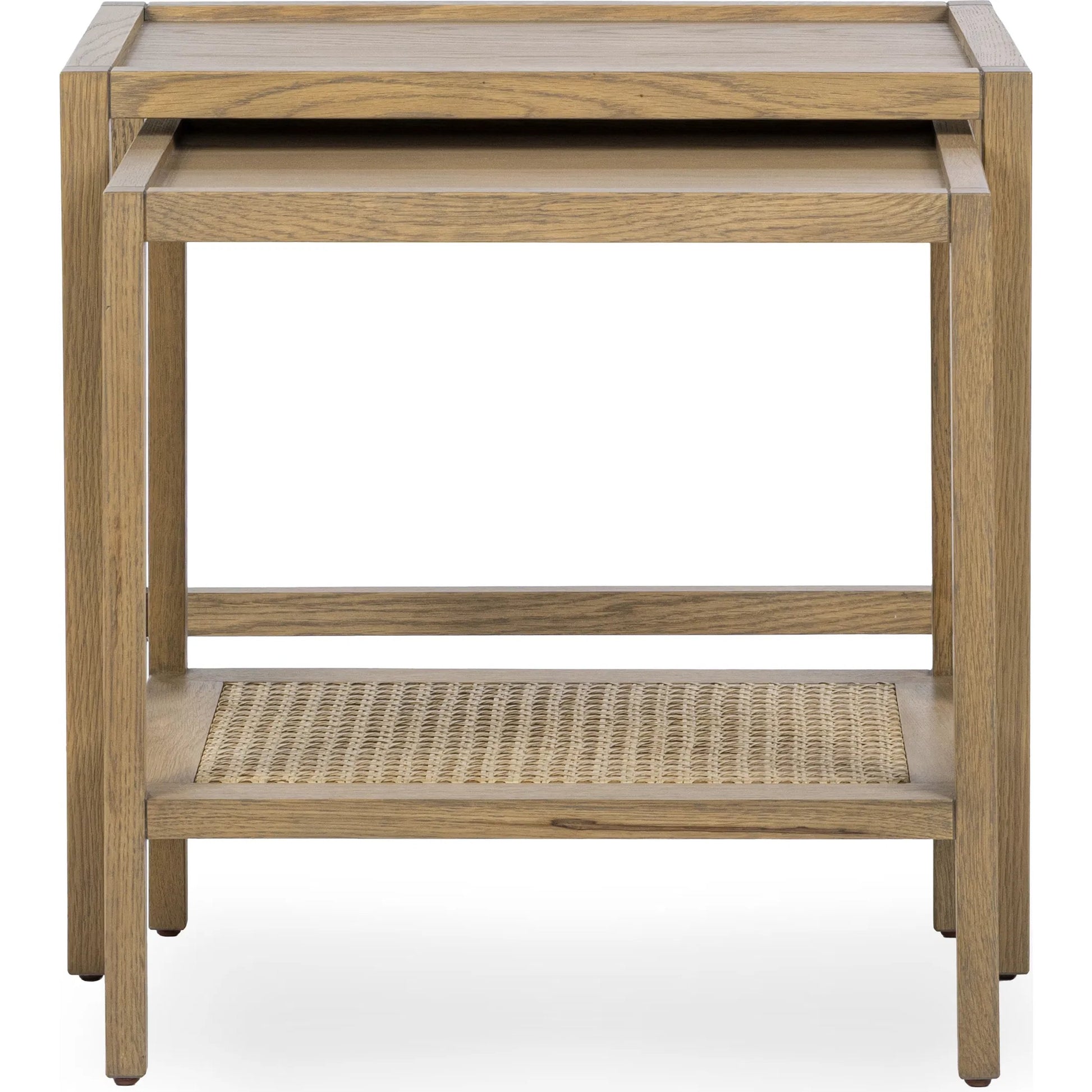 Devin Oak Wood Nesting End Table by Classic Home in natural. Made from oak veneer, oak wood, cane in a unique style.