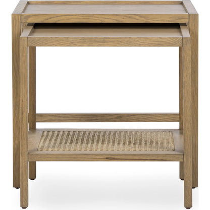 Devin Oak Wood Nesting End Table by Classic Home in natural. Made from oak veneer, oak wood, cane in a unique style.