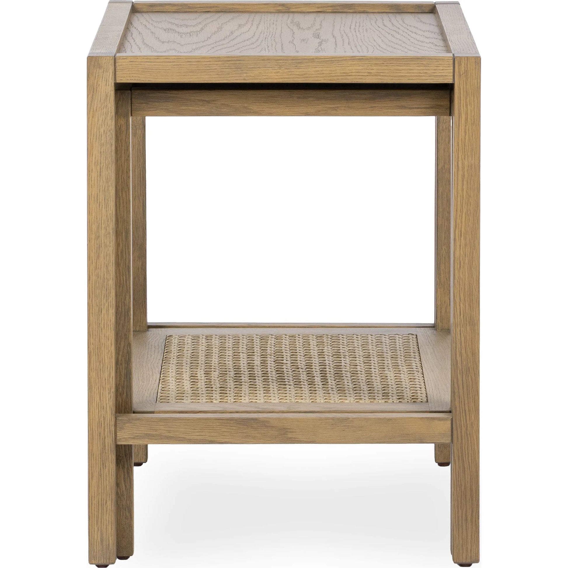 Devin Oak Wood Nesting End Table by Classic Home in natural. Made from oak veneer, oak wood, cane in a unique style.