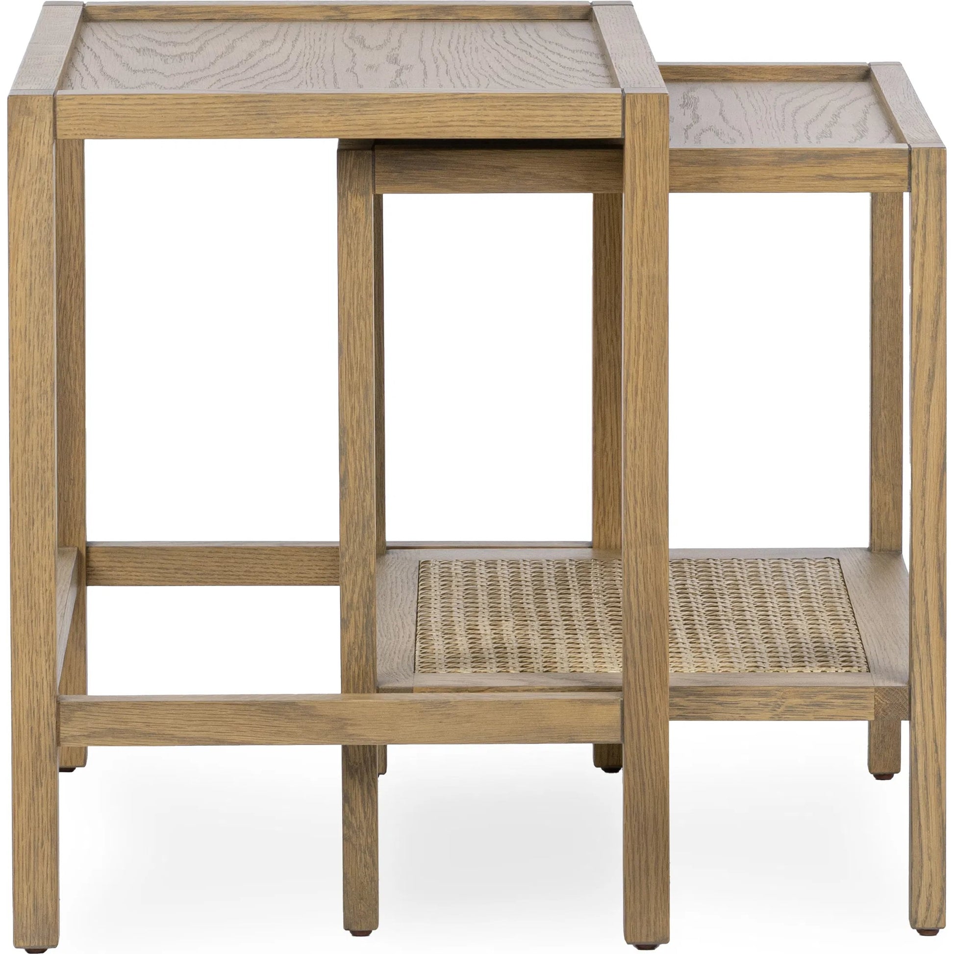 Devin Oak Wood Nesting End Table by Classic Home in natural. Made from oak veneer, oak wood, cane in a unique style.