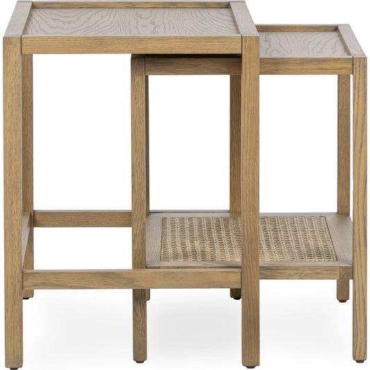 002 SI-2388524 | Additional Silo | Devin Oak Wood Nesting End Table by Classic Home in natural. Made from oak veneer, oak wood, cane in a unique style.