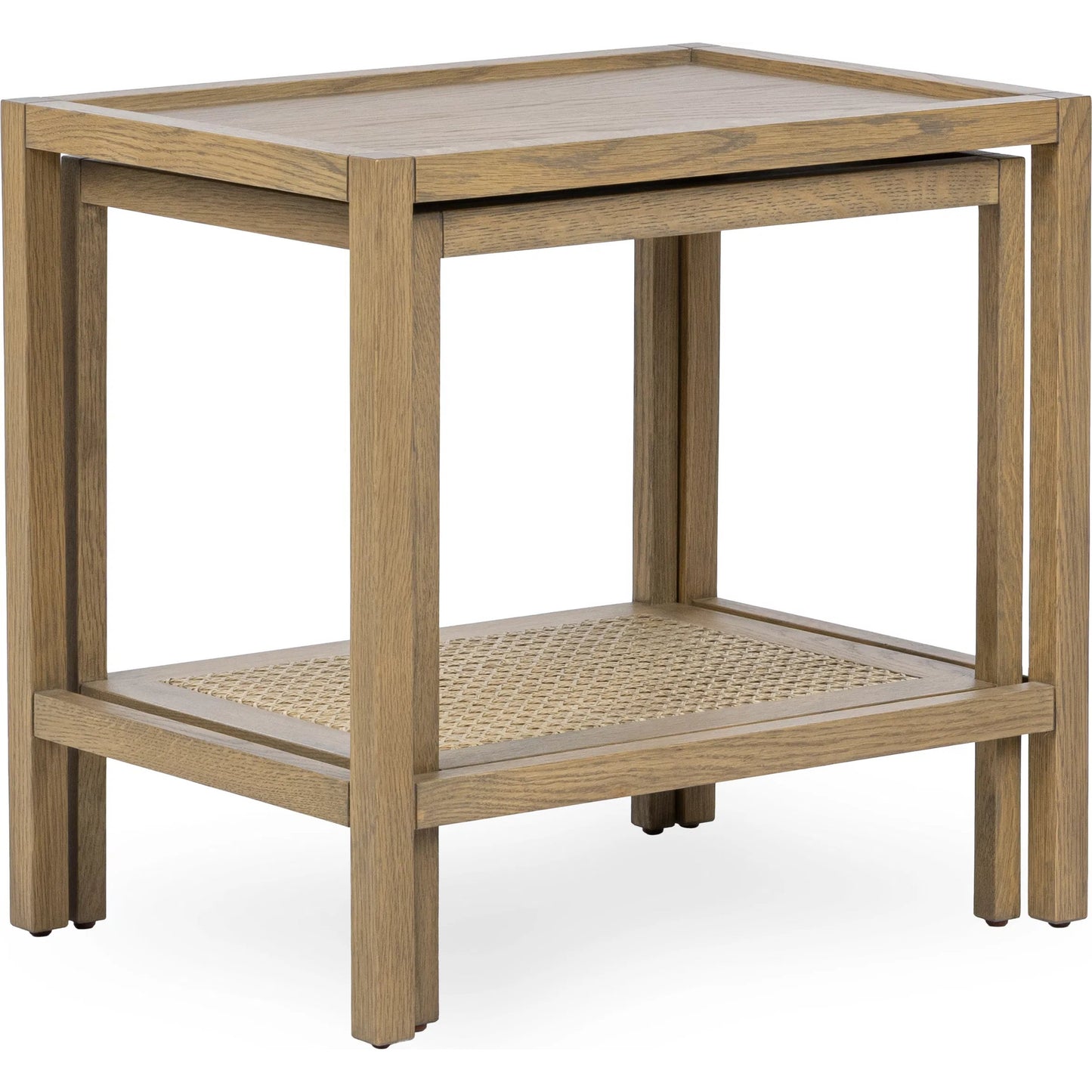 004 SI-2388524 | Additional Silo | Devin Oak Wood Nesting End Table by Classic Home in natural. Made from oak veneer, oak wood, cane in a unique style.