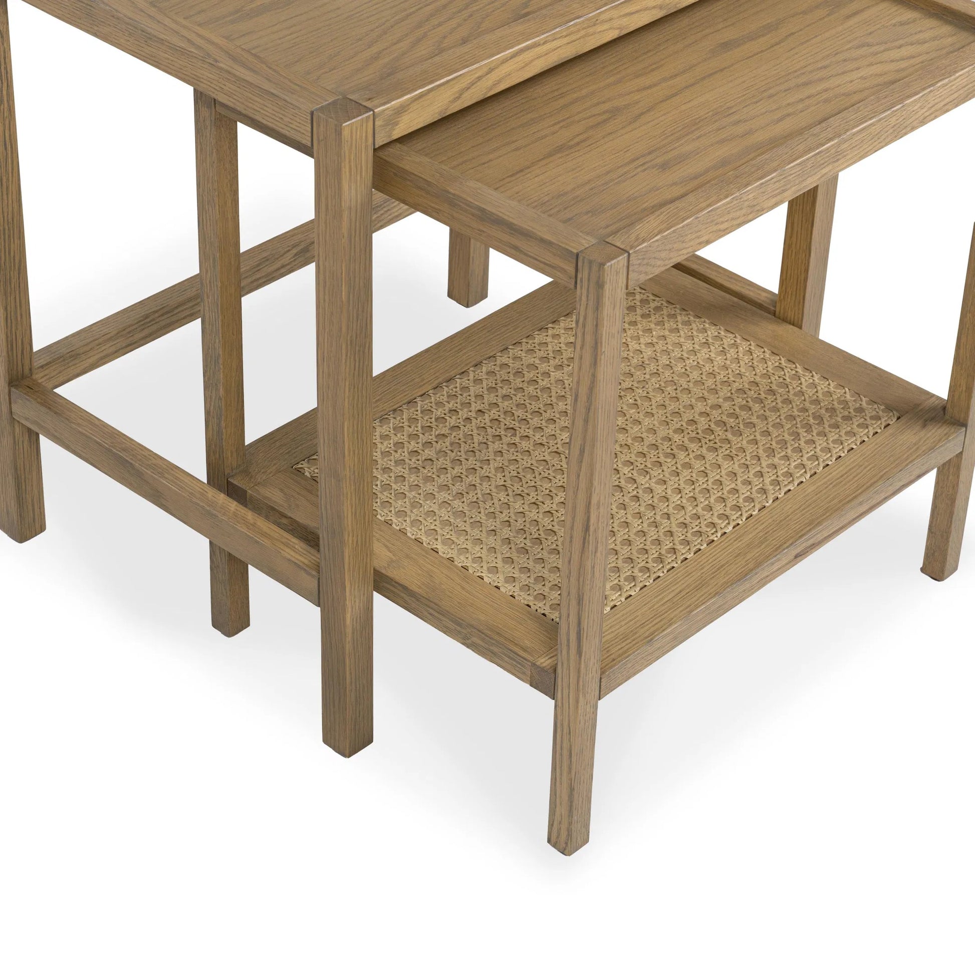 Devin Oak Wood Nesting End Table by Classic Home in natural. Made from oak veneer, oak wood, cane in a unique style.