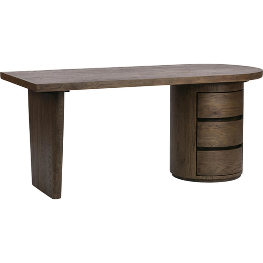 Estelle Wood Writing Desk by Classic Home in soft cocoa. Made from oak veneer in a unique style.