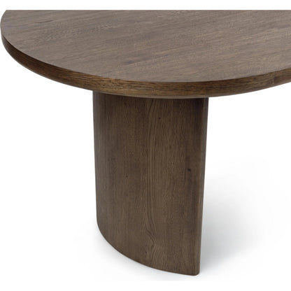 Estelle Wood Dining Table by Classic Home in soft cocoa. Made from reclaimed oak veneer in a unique style.