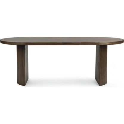 Estelle Wood Dining Table by Classic Home in soft cocoa. Made from reclaimed oak veneer in a unique style.