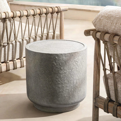 Sania Outdoor Accent Table by Classic Home in athena gray. Made from glass fiber reinforced concrete in a unique style.