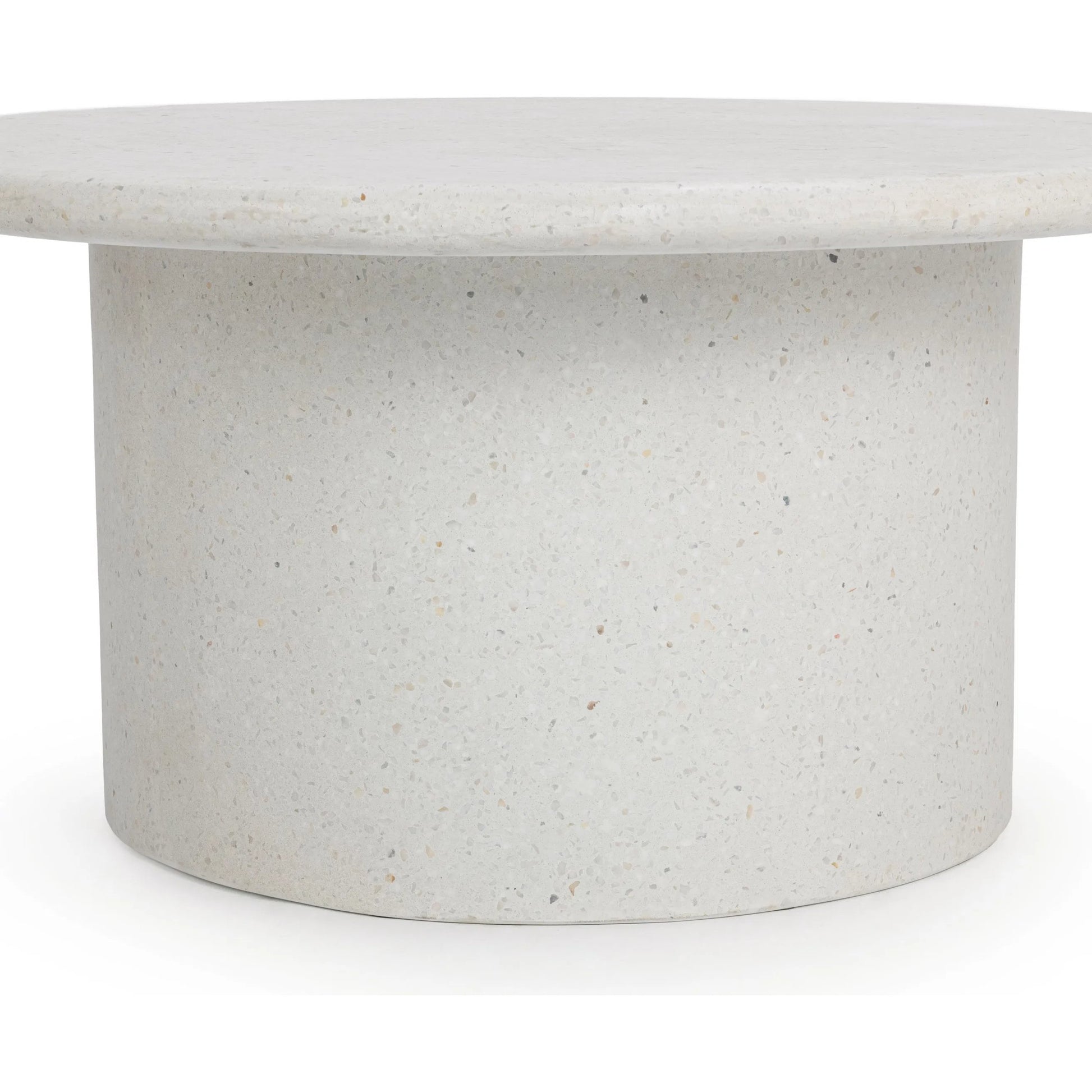 Nysa Outdoor Concrete Coffee Table by Classic Home in white. Made from glass fiber reinforced concrete in a unique style.