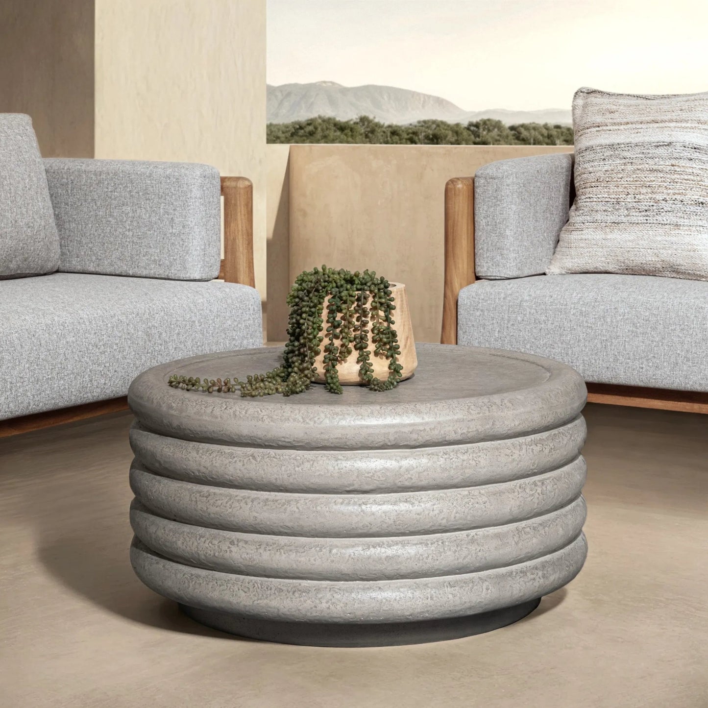 007 SI-2537787 | Lifestyle | Reva Outdoor Coffee Table by Classic Home in athena gray. Made from glass fiber reinforced concrete in a unique style.