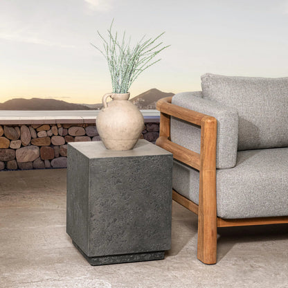 Marwin Outdoor End Table by Classic Home in dark gray. Made from glass fiber reinforced concrete in a unique style.