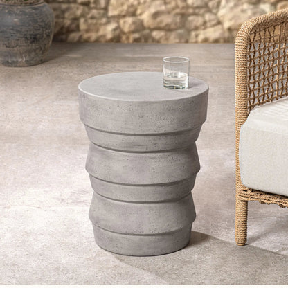 Anora Outdoor Accent table by Classic Home in light gray. Made from glass fiber reinforced concrete in a unique style.