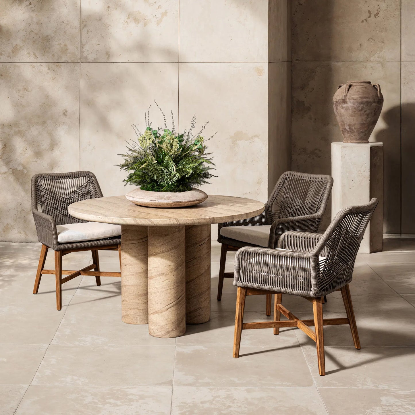 005 SI-2533212 | Lifestyle | Niva Outdoor Concrete Dining Table by Classic Home in beige. Made from glass fiber reinforced concrete in a unique style.
