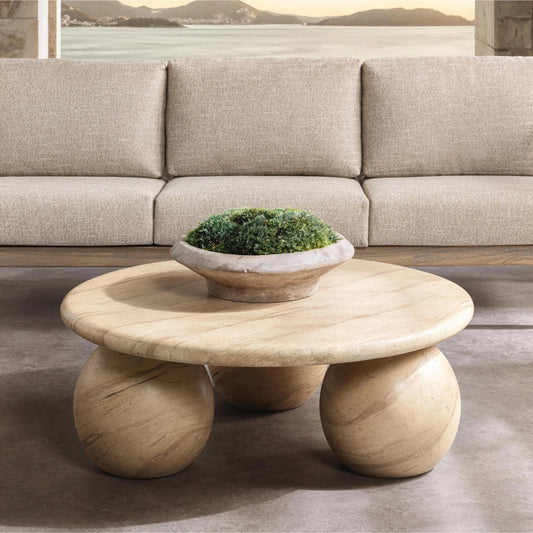 Elaria Outdoor Coffee Table by Classic Home in beige. Made from glass fiber reinforced concrete in a unique style.