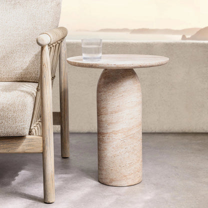 Sana Outdoor Concrete End Table by Classic Home in beige. Made from glass fiber reinforced concrete in a unique style.