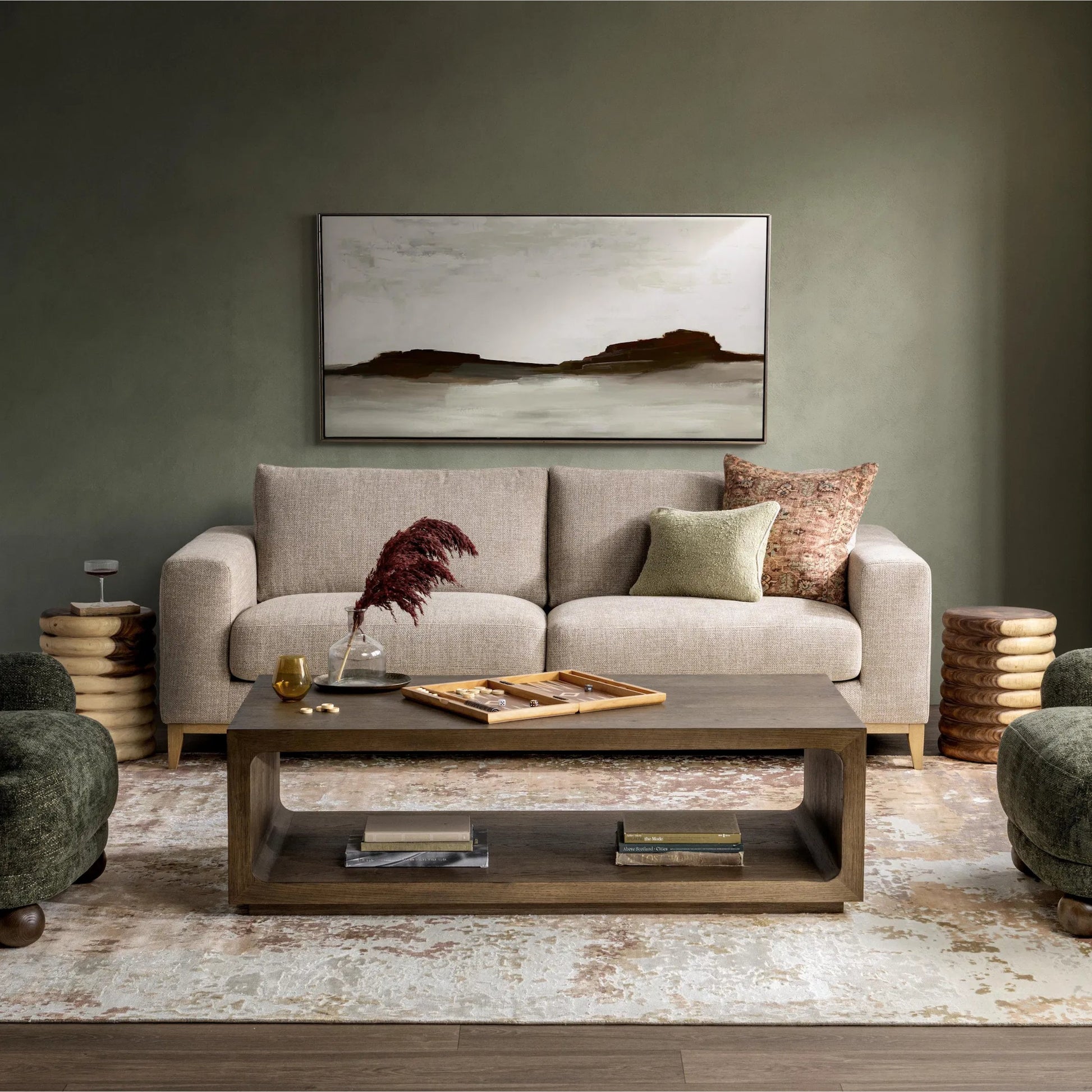 London Wood Coffee Table by Classic Home in soft cocoa. Made from oak veneer in a unique style.