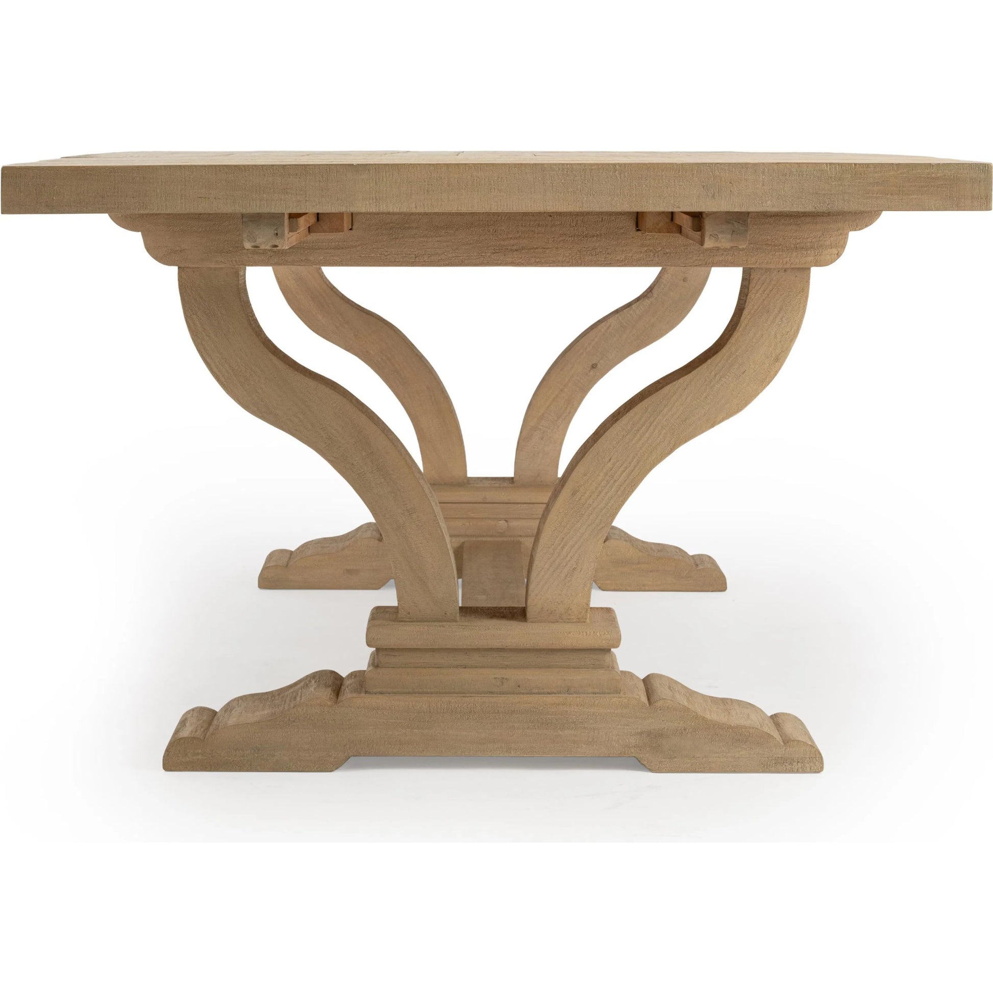 Julia Extendable Dining Table by Classic Home in soft earth. Made from reclaimed pine in a unique style.