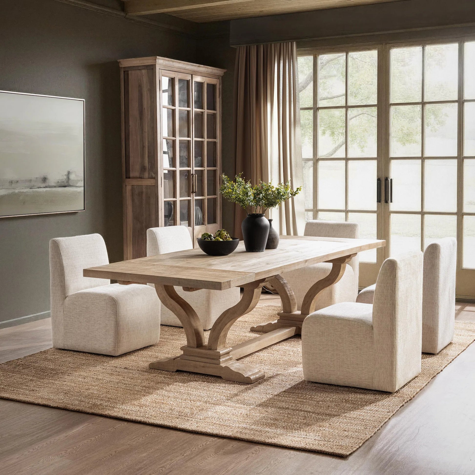 Julia Extendable Dining Table by Classic Home in soft earth. Made from reclaimed pine in a unique style.