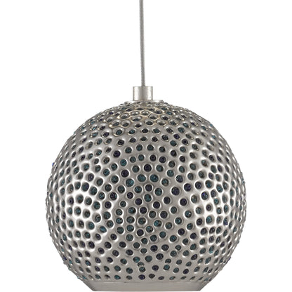 Giro Rectangular 7-LIGHT Multi-Drop Pendant by Currey and Company in nickel, blue, silver. Made from nickel, glass bead in a modern style.