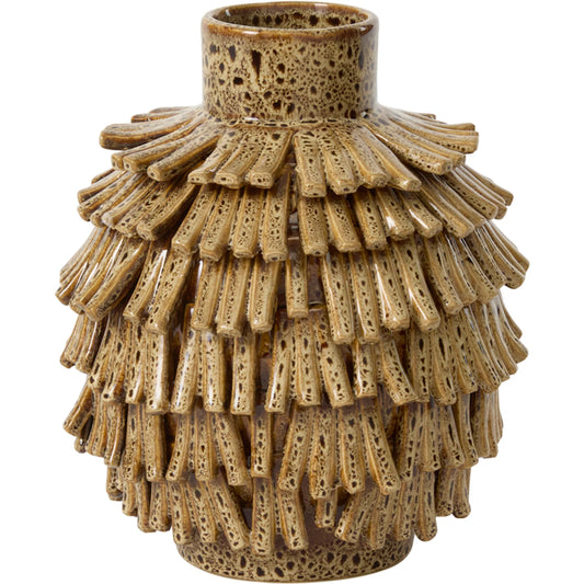 Fringe Vase by Accent Decor in caramel. Made from ceramic in a unique style.