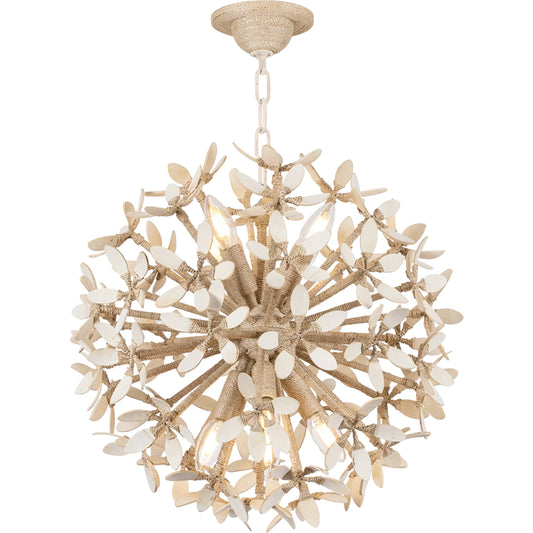 Corfu Chandelier by Corbett in ivory coco. Made from iron in a unique style.