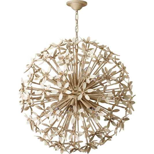 Corfu Chandelier by Corbett in ivory coco. Made from iron in a unique style.