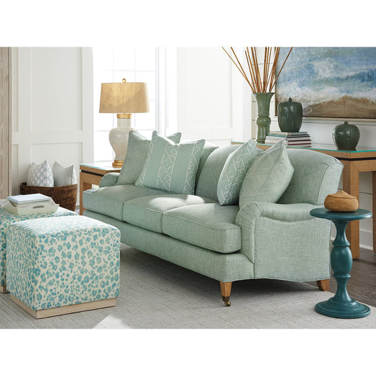 Sydney Sofa with Brass Casters by Lexington in green and brass. Made from unique in a traditional style.