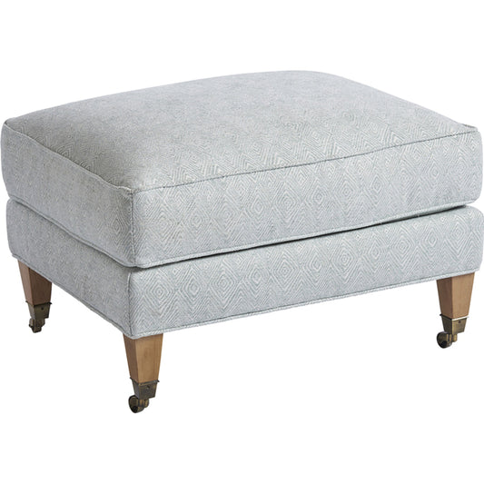 Sydney Ottoman with Brass Casters by Lexington in blue and brass. Made from unique in a traditional style.