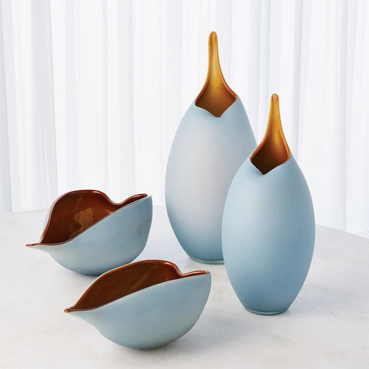 Frosted Blue Bowl With Amber Casing by Global Views. Made from glass in a modern style.