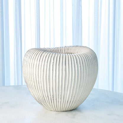 Baleen Cachepot by Global Views in ivory. Made from ceramic in a coastal style.
