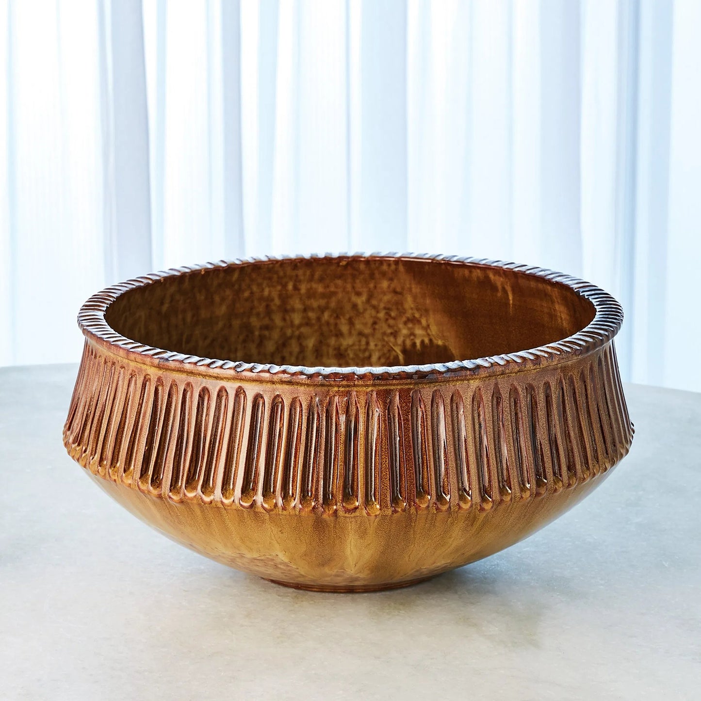 002 SI-2445748 | Lifestyle | Carved Bowl by Global Views in natural. Made from earthenware in a traditional style.