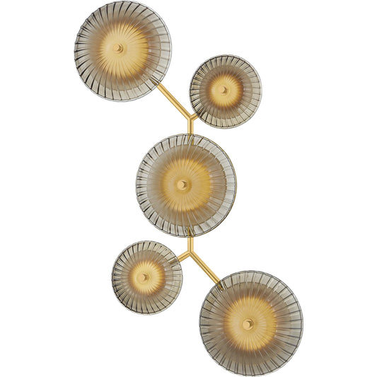 Birmingham Wall Sconce by Corbett in vintage polished brass. Made from steel in a unique style.